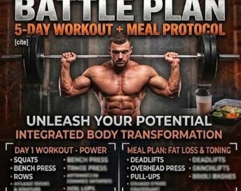 Protocolo de alimentación para entrenamiento en gimnasio de 5 días / Plan de batalla para la recomposición corporal (Descarga digital)