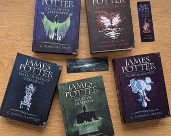 James Potter Series by G. Norman Lippert – Complete 5-Volume Hardcover Set, Special Edition Wizard Fanfiction Books with Gold Metal Corners