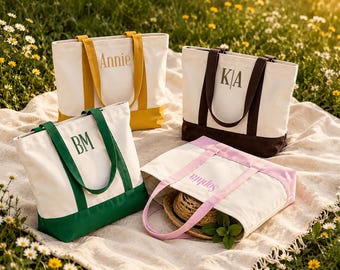 Custom Bridesmaid Gifts Tote Bag:Embroidered Canvas Tote Bag with Initials,Bridal Shower,Bachelorette Gifts, School Bag, Gift for Her
