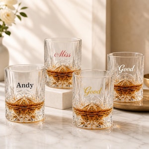 Juego de vasos de whisky de cristal tallado personalizados, vasos Old Fashioned con monograma grabado, regalo para amantes del bar.