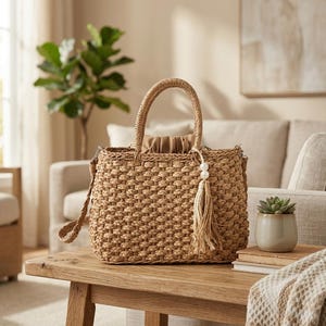 Handmade Pearl Tassel Straw Handbag - New Women’s Woven Crossbody Bag - Chic Pearl Accented Beach Purse