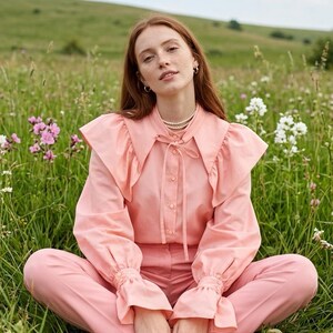 Statement Pink Blouse with Oversized Collar
