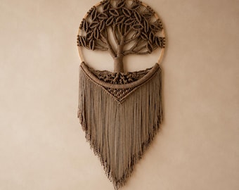 Árvore da Vida em Macramê para Parede, Arte de Parede Boho Tecida, Decoração Natural e Rústica, Tapeçaria Têxtil Feita à Mão, Acessório Orgânico para Casa