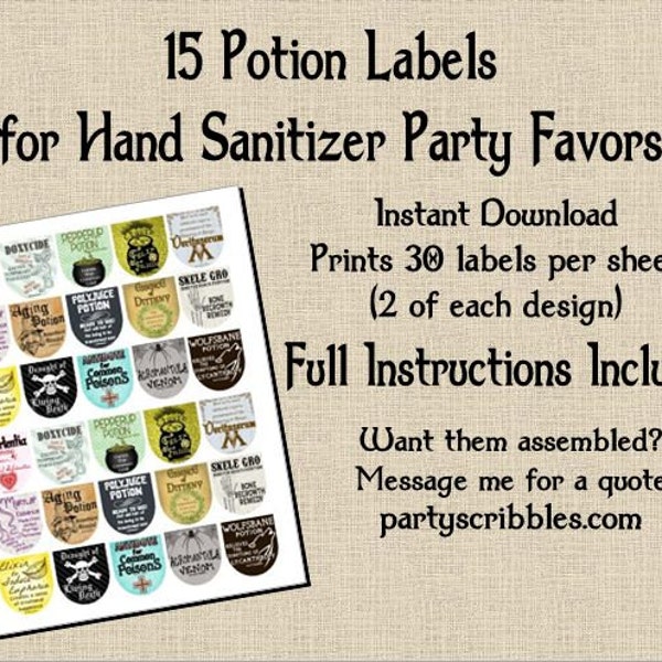 15 Wizard Potion Party Favor DIY Labels INSTANT DOWNLOAD