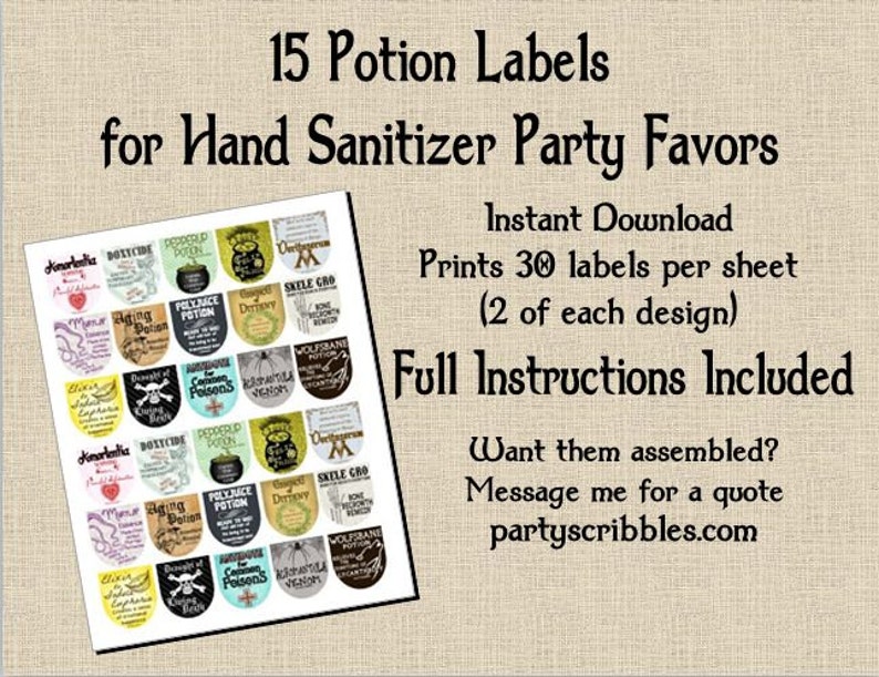 15 Wizard Potion Party Favor DIY Labels INSTANT DOWNLOAD Etsy UK
