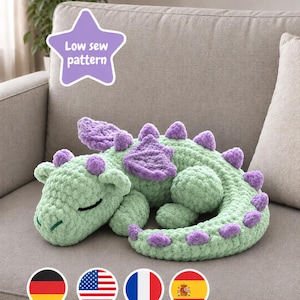 Sleeping Dragon Crochet Pattern | Low Sew Amigurumi Plushie (PDF Download)