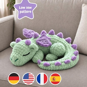 Sleeping Dragon Crochet Pattern | Low Sew Amigurumi Plushie (PDF Download)