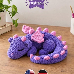 Sleeping Dragon Crochet Pattern PDF, Low Sew Amigurumi Beginner Download