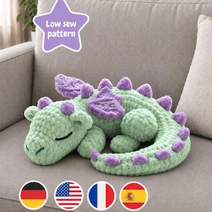 Sleeping Dragon Crochet Pattern | Low Sew Amigurumi Plushie (PDF Download)