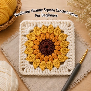 Sunflower Granny Square Crochet Pattern – Beginner Floral Motif (PDF Download)