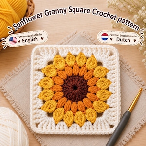 Sunflower Granny Square Crochet Pattern – Beginner Floral Motif (PDF Download)