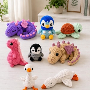 Bundel haakpatronen zonder naaien, 8 mini amigurumi knuffels, eenvoudig haken voor beginners, PDF met voorbereiding voor de markt, direct te downloaden