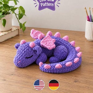 Sleeping Dragon Crochet Pattern PDF, Low Sew Amigurumi Beginner Download