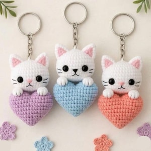 Cat Keychain Crochet Pattern PDF | Amigurumi Heart Cat | Easy Beginner Keyring