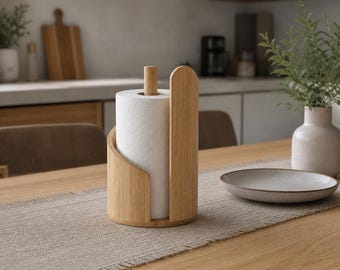 Paper Towel Holder Wooden | Bamboo Kitchen Organizer | Countertop Paper Towel Stand | Modern Kitchen Storage | Housewarming Gift