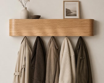 Minimalist Wall Coat Rack Shelf, Floating Entryway Organizer, Modern Wooden Coat Hanger, Scandinavian Entryway Decor, Mudroom Storage