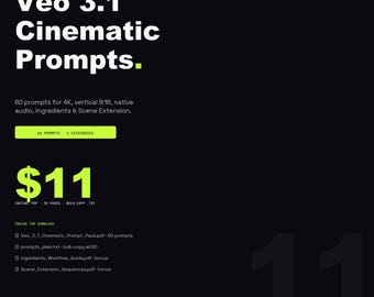 Pack d'invites cinématographiques Veo 3.1 | 60 invites vidéo IA (PDF)