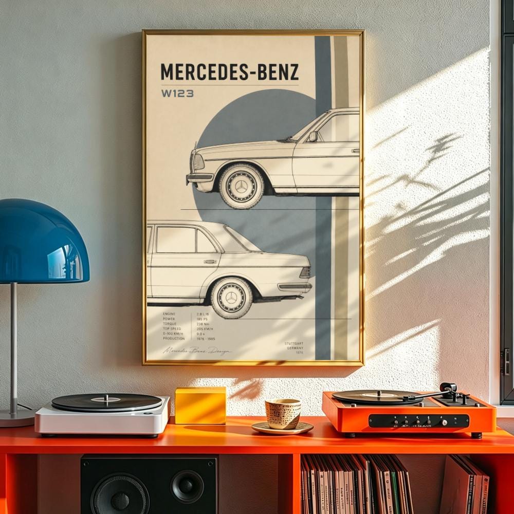 Mercedes w123 poster - Etsy 日本