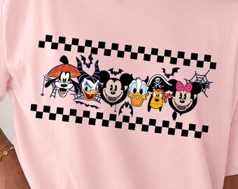 Disney Halloween Shirt Retro Mickey Minnie Spooky Season Comfort Colors Tee Cute Checkered Halloween Crewneck