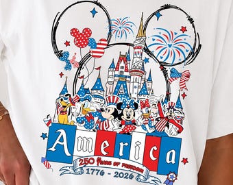 America 250 Years of Freedom Shirt, Patriotic Disney Characters Tee, Mickey Minnie 4th of July USA 2026 T-Shirt