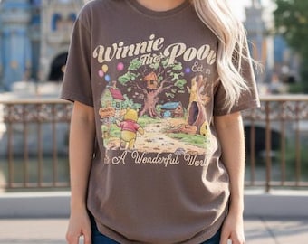 Winnie The Pooh It's A Wonderful World Shirt, Vintage Retro Disney Character T-Shirt, Comfort Colors Hundred Acre Wood Aesthetic Tee