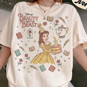 Camiseta de La Bella y la Bestia para el tercer cumpleaños, camiseta retro de la princesa Bella, camiseta vintage Comfort Colors de la Sra. Potts, camiseta para viaje familiar de Disney.