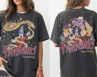 Camiseta Fantasmic de doble cara, camiseta retro de Mickey, camiseta de villanos de Disney de Hollywood, camiseta de parque mágico de estilo vintage, ropa a juego para vacaciones