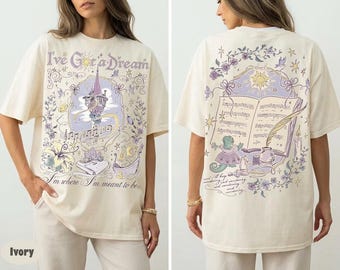 Camiseta de Rapunzel con estampado a doble cara "Tengo un sueño", camiseta extragrande con estética de Enredados, camiseta a juego con Magic Kingdom, camiseta de estilo vintage de las princesas Disney.