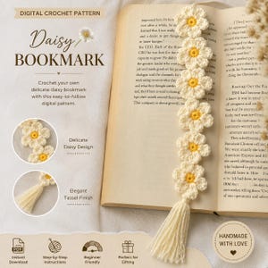 Crochet Bookmark Pattern | Easy Daisy PDF Tutorial | Digital Download