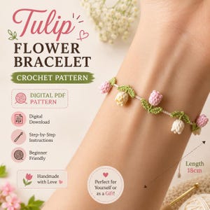 Micro Crochet Tulip Bracelet Pattern PDF: Floral Jewelry (Digital Download)