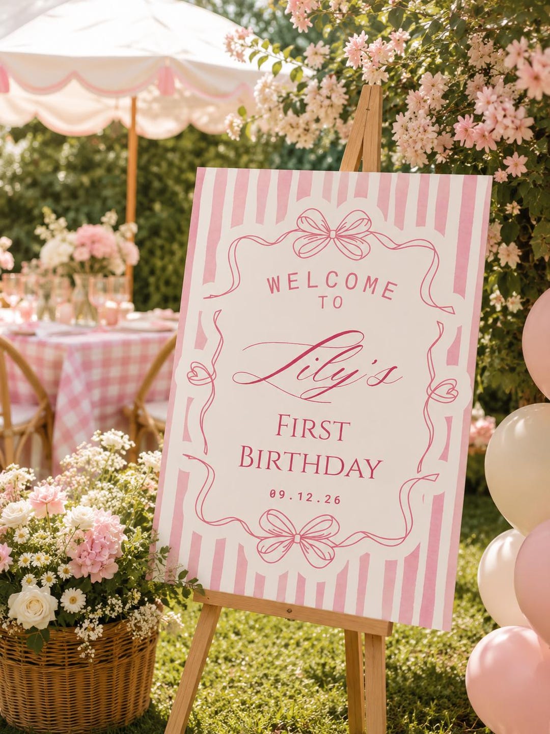 Pink Striped Birthday Party Welcome Sign (editable Digital Download ...