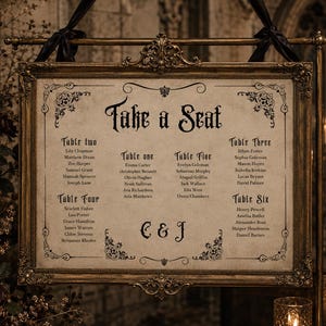 Plano de asientos para bodas de estilo gótico vintage, edición instantánea, descarga digital imprimible.