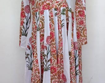 Handblock Floral Panel Anarkali Dress