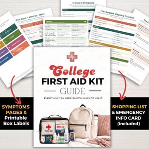 College First Aid Kit Printable Bundle |  DIY Dorm Room Medicine Essentials | Medical Box Checklist & Labels (PDF)
