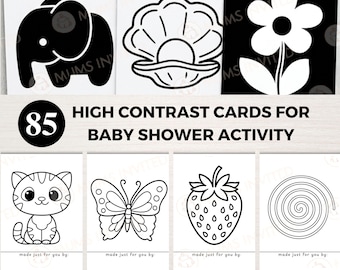 Kontrastreiche Karten für Babyparty-Aktivitäten, DIY-Sinnesstation, druckbare Erinnerungsstücke für Neugeborene