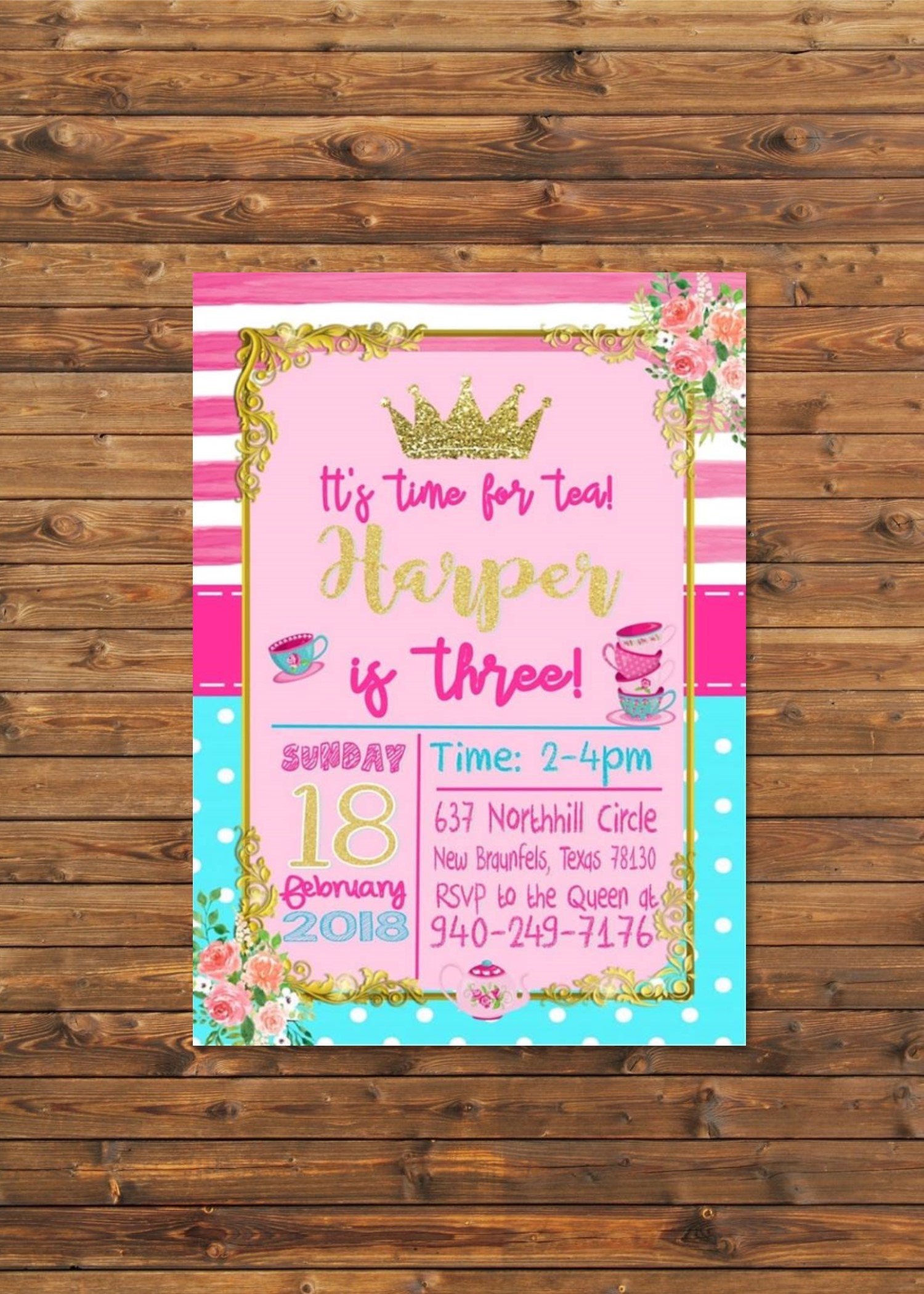 Princess Tea Party Birthday Invitations