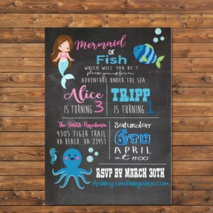 Mermaid or Fish Invitation for Double Birthday