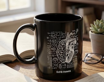 Neuroscience Anatomy Mug | Dark Mode Brain Heart Design, Clinical Lab Merch