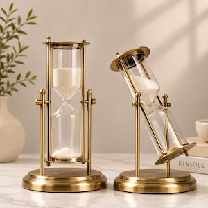 Luxury Brass Hourglass Sand Timer, Gold Glass Sand Clock, Vintage Office Desk Decor