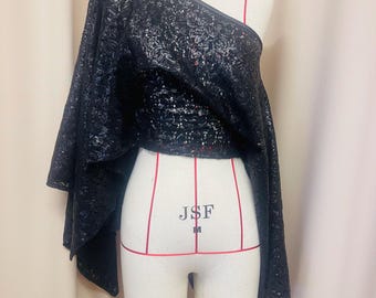 Black sequins lace shoulder wrap shawl