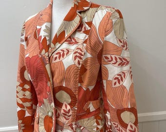 Ann Taylor LOFT Y2K Floral Blazer Jacket Coral Orange Red Size 8
