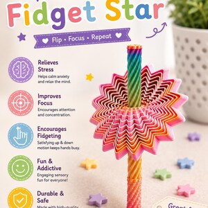 Viral glidande fidget-stav – 3D-tryckt glidande fidget-stav – stjärnformad sensorisk ångestlindrande leksak