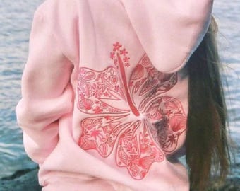Pink Palm Puff Hoodie Women Handmade Streetwear Pullover