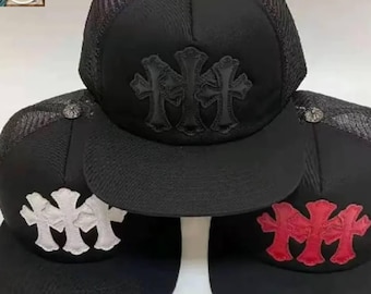 Gothic Cross Trucker Hat ||Black Mesh Snapback Cap|| Unisex Streetwear Hat