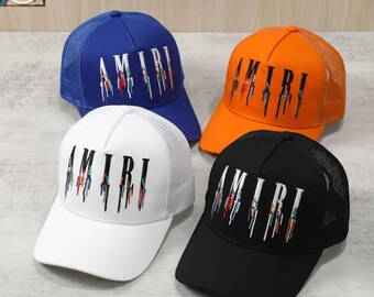 AMIRI Logo Style Hat, Trucker Mesh Snapback Cap, Unisex Fashion Hat