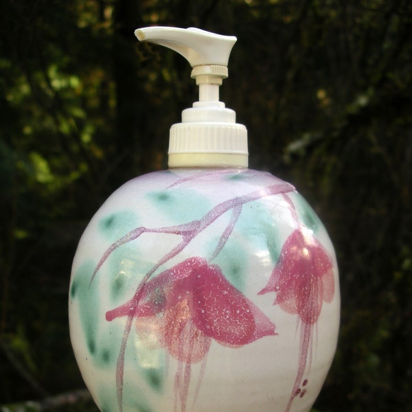 Vintage Joe Brecha Lotion Bottle - Hand Thrown Decorated Pottery Soap Pump - Artist Signed Liquid Detergent Dispenser - Tacoma WA