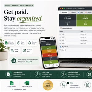 Invoice Tracker Google Sheets, Small Business Invoice Manager, Freelancer Accounts Receivable Tracker, Client Payment & Overdue Tracker