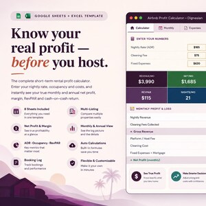 Airbnb Profit Calculator Google Sheets, Short Term Rental Income Tracker, STR Calculator, Vacation Rental Spreadsheet, Vrbo Host