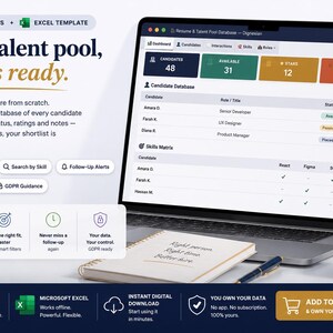 Resume Talent Pool Database Google Sheets, Recruiter Candidate Tracker, HR Talent Pipeline & Skills Matrix, Hiring Bench Spreadsheet