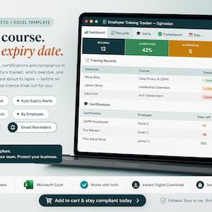 Employee Training Tracker Google Sheets, Staff Training Certification Log, Compliance Matrix Spreadsheet, HR L&D Template, Digital Download